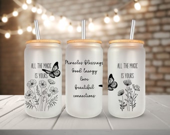 Floral Glass Can Wrap: 16oz Libbey Sublimation Design (PNG, SVG) - Etsy
