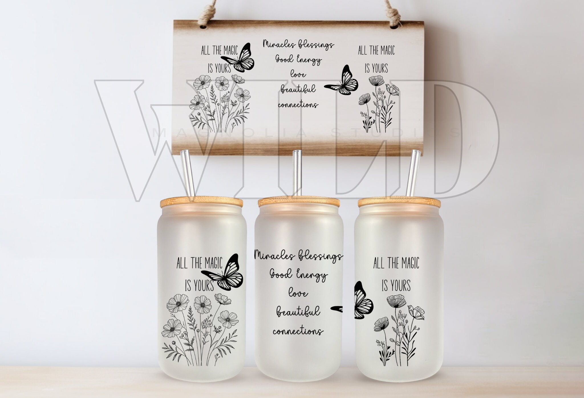 Floral Butterfly Glass Can Wrap: 16oz Libbey Sublimation Design (PNG ...