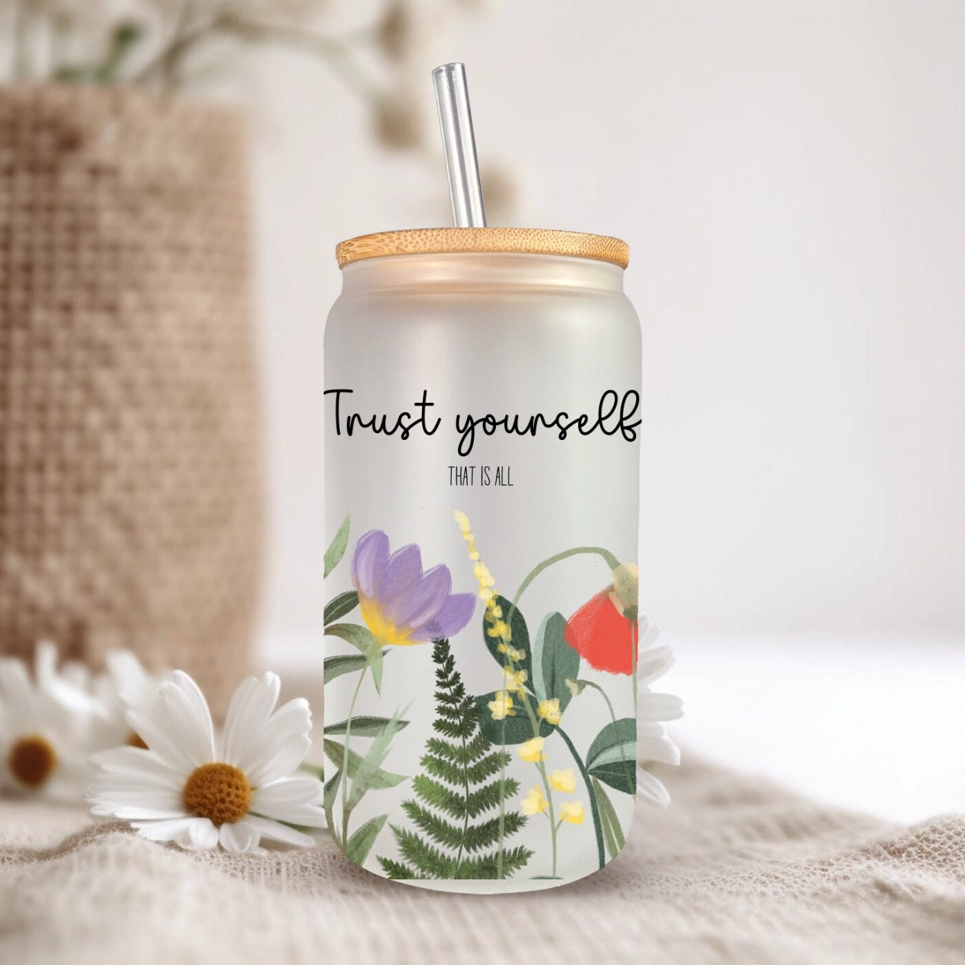 Floral Glass Can Wrap: 16oz Libbey Sublimation Design (PNG, SVG) - Etsy