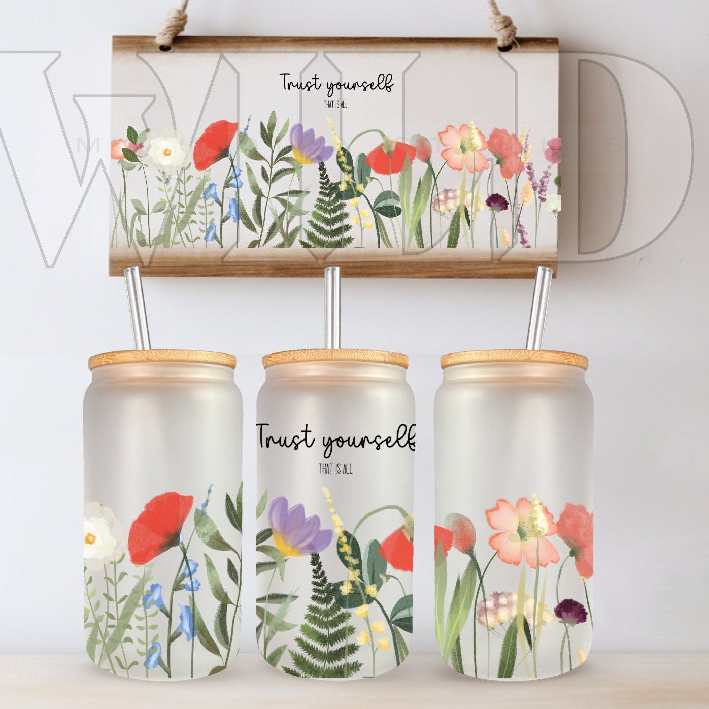 Floral Glass Can Wrap: 16oz Libbey Sublimation Design (PNG, SVG) - Etsy
