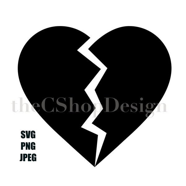 Broken heart SVG PNG Digital Downloads in black and white Cricut Silhouette T-shirt