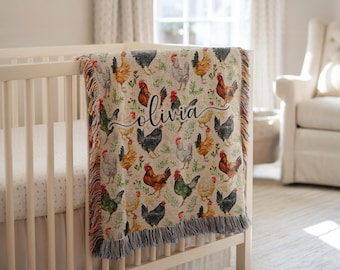 chicken blanket, funny farm animal signs, custom chicken lover gift, chicken mom birthday, cottagecore farm blanket, chicken flowers
