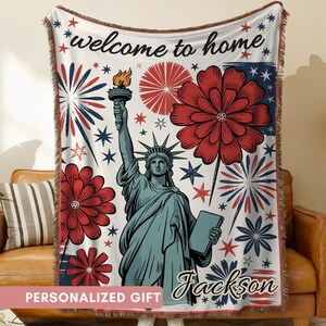 Welcome Home Gift for Americans Abroad or Military Return, Fireworks and Floral, Gift for New U.S. Citizens or Veterans, Patriotic Flowers