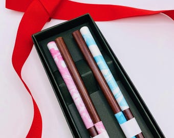 Japanese Wooden Chopsticks for Adults – Artisan Made- Sakura & Blue Sky Marbling- Cherry Blossom Gift - Made in Japan - Spring Tableware
