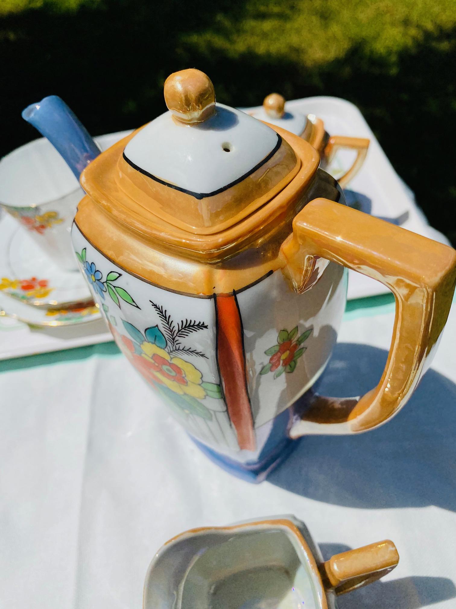 Luster Tea Set Vintage Japanese Lusterware Tea Set (11 Pieces) – 1930s Art Deco – Hand ...