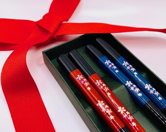 Japanese chopsticks – Floral Cherry Blossom Chopsticks Gift Set in Gift Box -Handmade in Japan -Sakura Gift for Couples -Sakura chopsticks