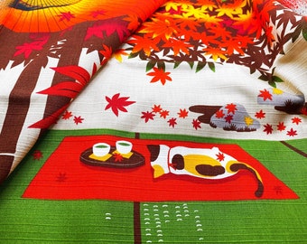 Japanese Furoshiki Cat Set- Cotton wrapping cloth - Gift Wrap Fabric- tea towel- table cloth - Bandana scarf - Furoshiki Bag -Japanese Gift