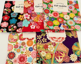 Authentic Japanese Chirimen Fabric – 5-Piece Fabric Bundle – Sakura Patterns – Kimono Craft Cloth – Made in Japan - Japanese Craft Supplies