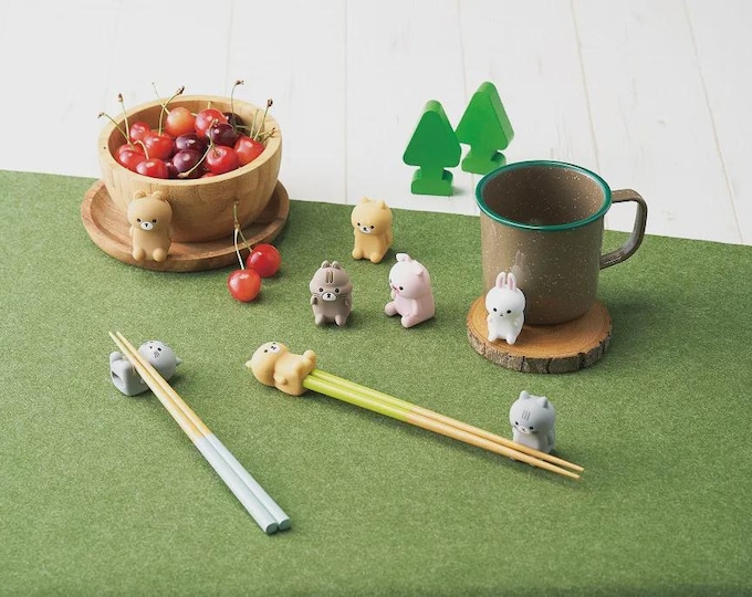 Japanese Chopsticks & Rest -Cat, Dog, Pig- Pstel- Made in Japan - Wooden Chopsticks for Adult -Kawaii Chopstick - Japanese Gift - Cute Gift