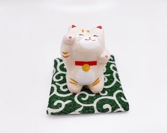 Lucky Cat Maneki Neko Figurine –Handmade CeramicLucky Cat- Japanese Good Luck Charm-Gift Boxed -Fortune Cat Decor- Washi Paper-Made in Japan