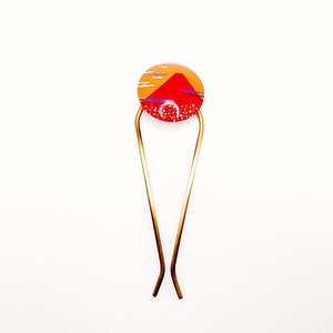 Japanese Kanzashi Hair Pin - Mt Fuji - Hair chopstick- Hair fork -Japanese hair stick - bun holder -U-shaped Pin - Gifts for her- Red -Gold
