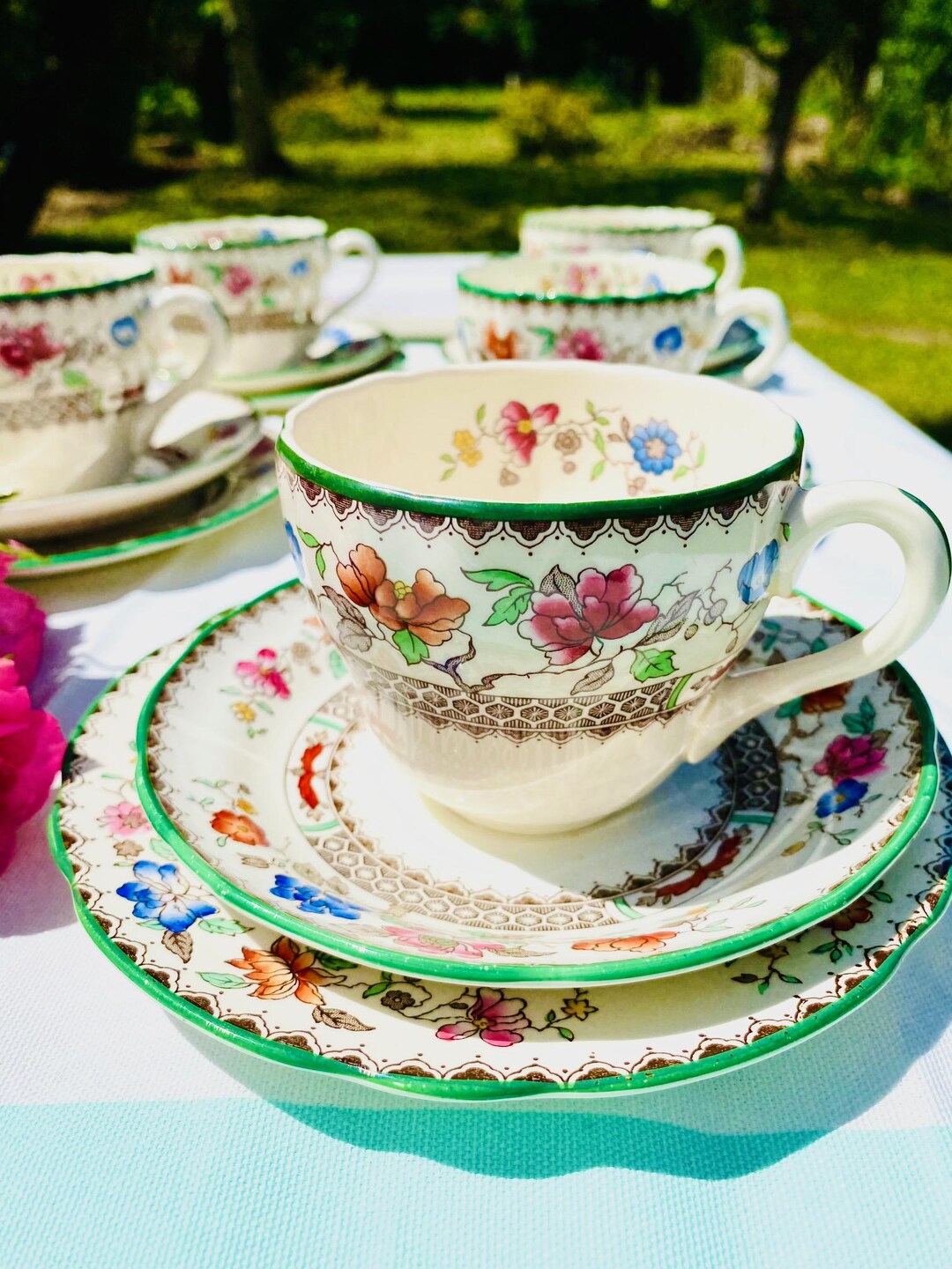 Vintage Spode & Copeland Chinese Rose Trios X5 + Milk Jug – Mixed ...