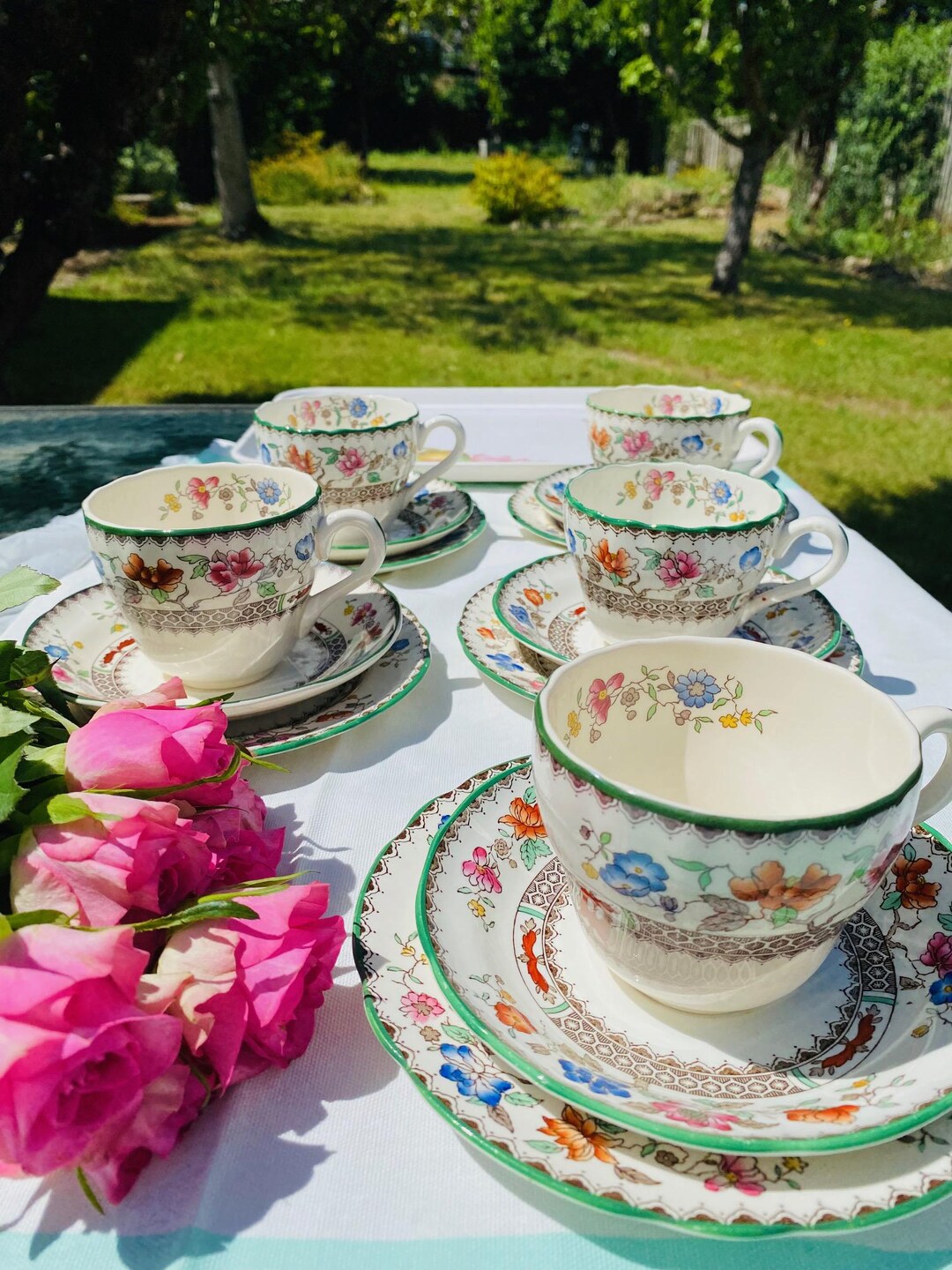 Vintage Spode & Copeland Chinese Rose Trios X5 + Milk Jug – Mixed ...