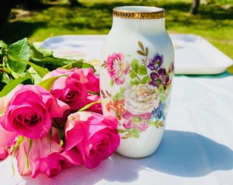 Antique Limoges Vase Signed by J. Ponty – Hand Painted Art Nouveau French Porcelain – Floral Design Gold Rim–1890s Collectible- Cottage core