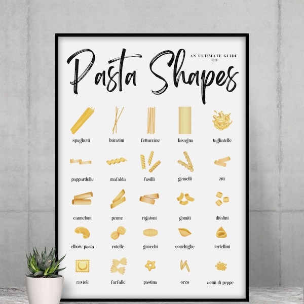 Pasta Guide Druckbare Wandkunst, Foodie Poster, Geschenk für Italienische Küche Liebhaber, Essen Digitaler Download, Küchendruck Kunstwerk, Inneneinrichtung