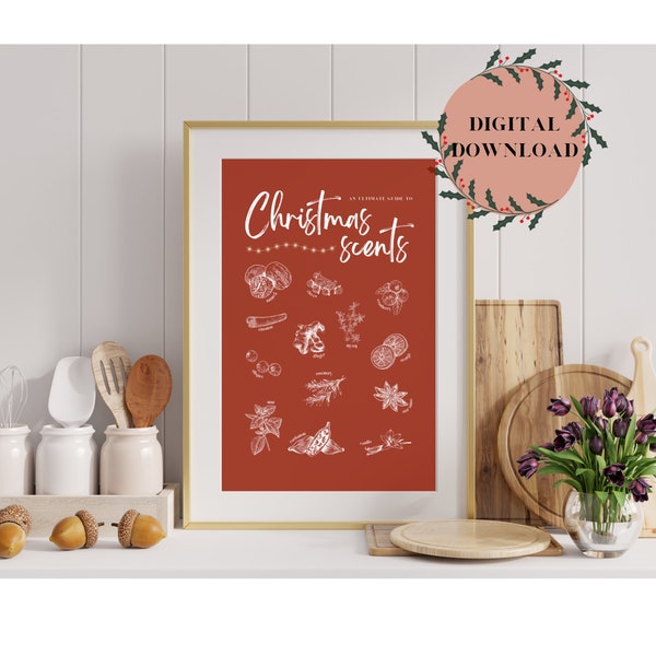 Christmas Scents Printable Wall Art, Christmas Poster, Gift for Baker Food Digital Download, Christmas Kitchen Print, Home Decoration