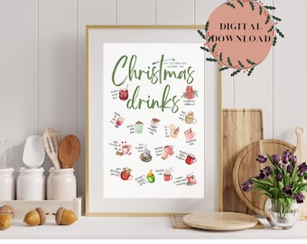 Christmas Drinks Printable Wall Art, Kitchen Decor, Drinks Digital Download, Christmas Bar Menu Print, Christmas Party, Holiday Cocktails