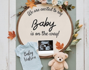 Fall Pregnancy Announcement Digital Baby Announcement Autumn Gender Neutral Baby Reveal Modern Gender Reveal Social Media