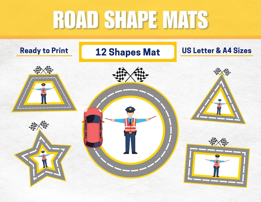 Road Shape Mat for Toy Cars, Toddler Shape Recognition Activity, Car ...