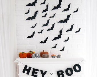 Thick Felt Halloween Bat Wall Decor, Halloween Bat Wall Hanging, Black Felt Bats