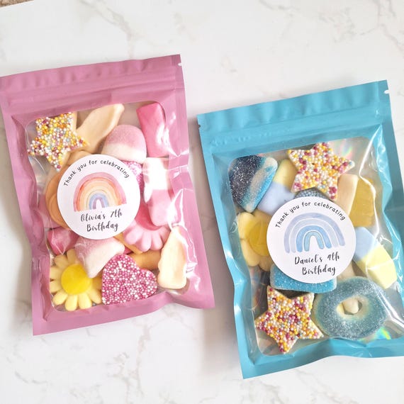 Personalised Birthday Sweet Favours - Custom Sweet Pouches Favour Bags - Kids Party Bag Filler Gift - Unicorn Dinosaur Jungle Farm Animal
