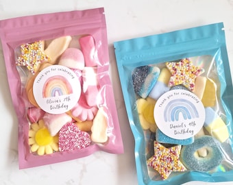 Personalised Birthday Sweet Favours - Custom Sweet Pouches Favour Bags - Kids Party Bag Filler Gift - Unicorn Dinosaur Jungle Farm Animal