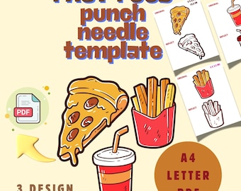 Fast Food Punch Needle Pattern: Pizza, Cola, Fries Mug Rug (PDF Pattern)