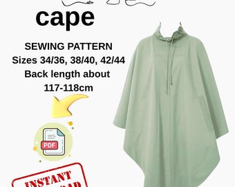 Women’s Cape PDF Sewing Pattern – Lined Faux Fur Cape with Buttons – Sizes 36–44