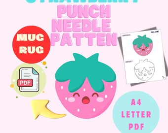 Strawberry Mug Rug Punch Needle Pattern: Foods Coaster Template (Digital Download)