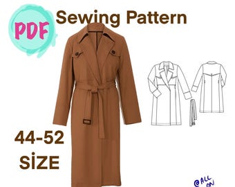 Trench Coat Sewing Pattern: Sizes 44-52 (PDF Pattern)