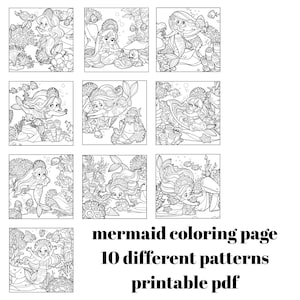 Mermaid Coloring Pages for Kids – 10 Printable Sheets – Instant Download PDF