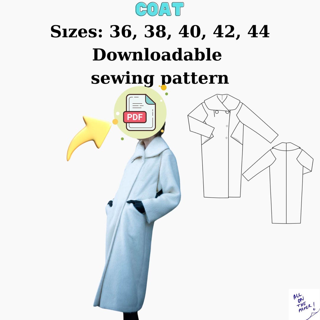 Women’s Long Coat Sewing Pattern – PDF Lined Coat With Collar & Hidden ...