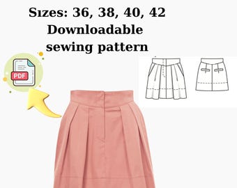 Mini Skirt Sewing Pattern PDF – High Waist Pleated Skirt – Sizes 34–42 – Instant Download