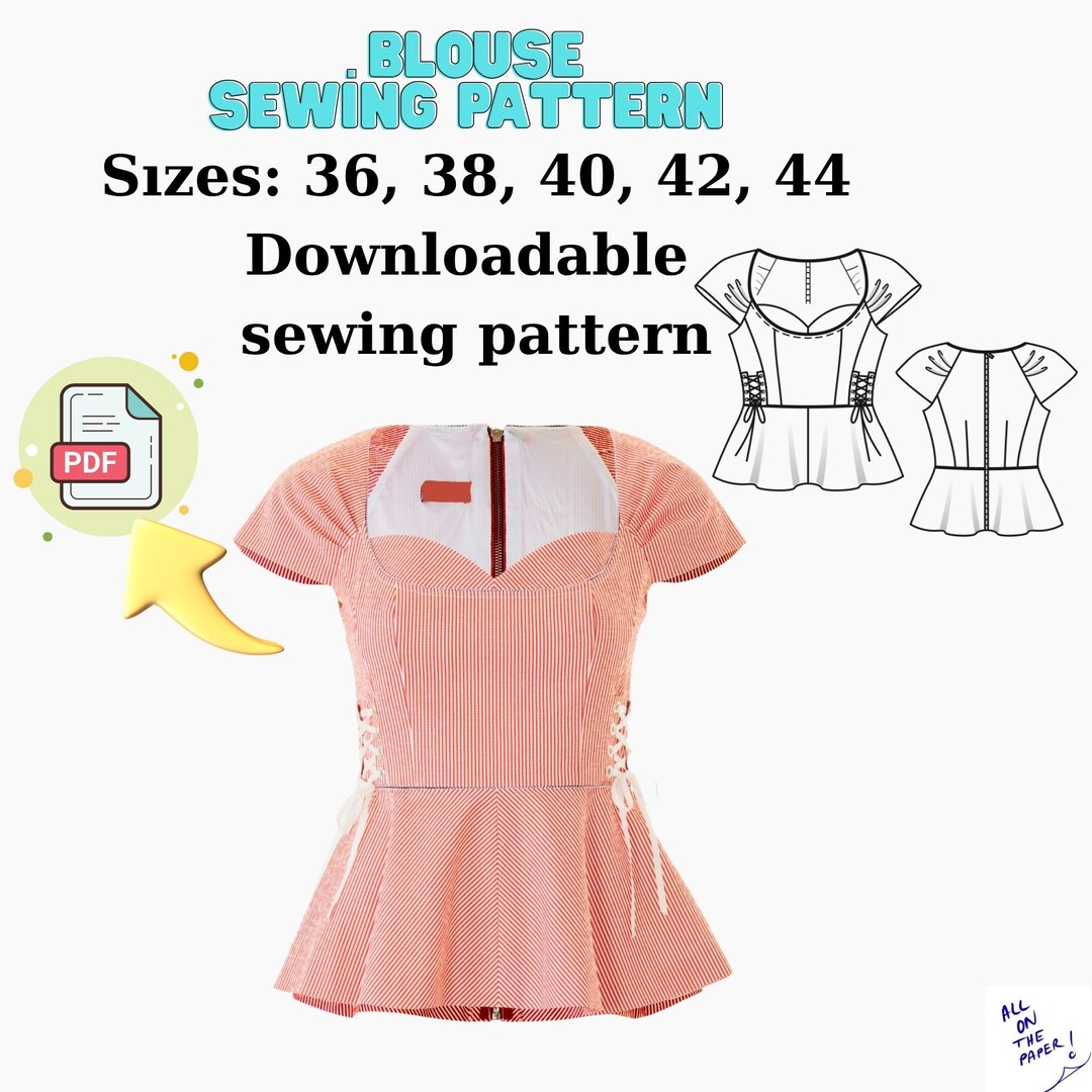 Style Falcon Patterns Lace-up Blouse Sewing Pattern: Women's Fitted Top (sizes 36–44) (PDF ...