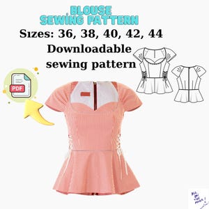 Lace-Up Blouse Sewing Pattern – Women’s PDF Top with Princess Seams – Sizes 36–44 – Fitted with Lining