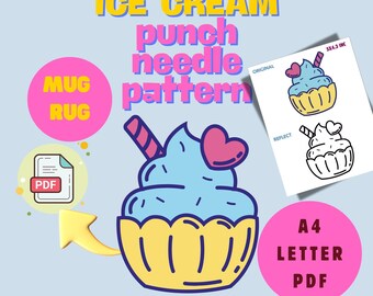 Ice Cream Mug Punch Needle Pattern - DIY Embroidery Digital Download Easy