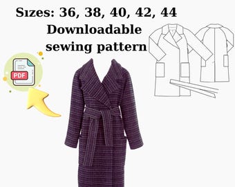 Wool Coat Sewing Pattern – Women's Long Belted Coat PDF (Sizes 36–44)