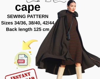 Lined Women’s Cape Sewing Pattern PDF – Digital Download | Sizes 36-44 | Cape Jacket Tutorial
