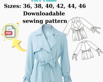 Belted Jacket Sewing Pattern: Women's Lined Coat (PDF Download)