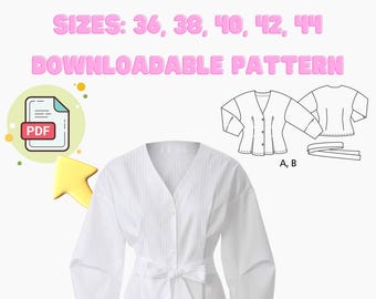 A/B Blouse Sewing Pattern – PDF Download | Sizes 36–44 | With Waist Tie & Detailed Sleeves