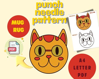 Patrón de tapete de taza con forma de gato y aguja perforadora: Bordado para principiantes (descarga digital)