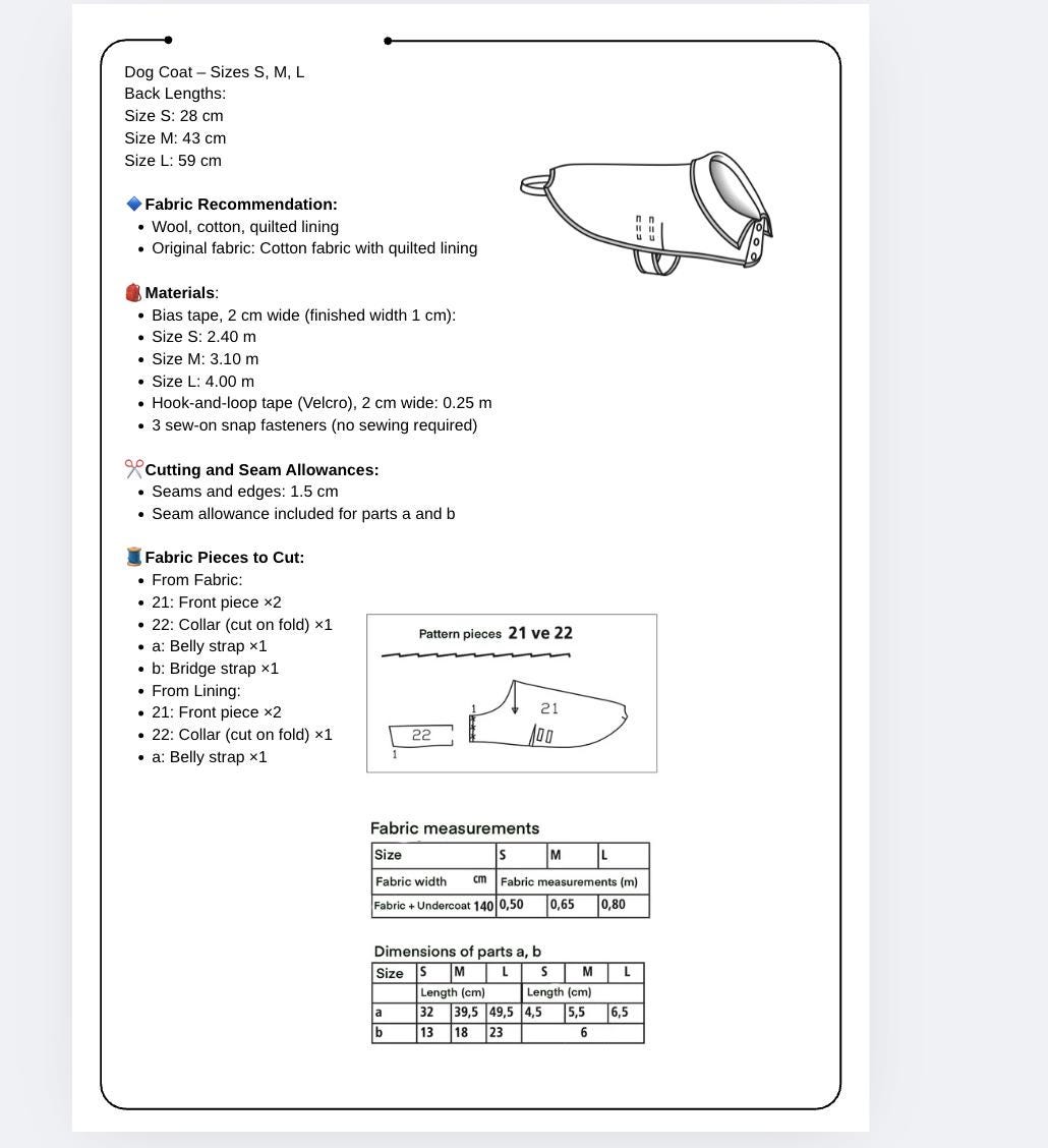 Dog Coat Sewing Pattern PDF: Lined Jacket With Adjustable Straps (sizes ...
