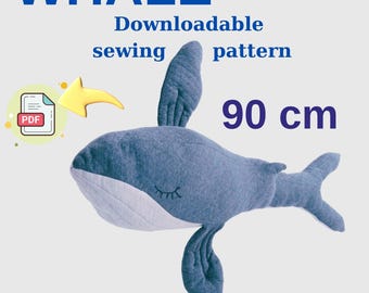 Whale Plush Sewing Pattern – DIY Soft Toy PDF – Stuffed Animal Pattern (90 cm)