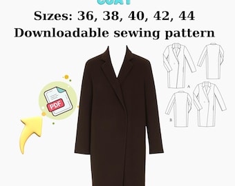 Women’s Coat Sewing Pattern – PDF Trench Style Coat with Pockets – Sizes 36–44