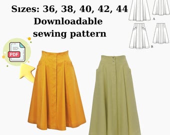 PDF Skirt Sewing Pattern – Button Front Midi & Maxi Skirt – Sizes 36–44 – Instant Download