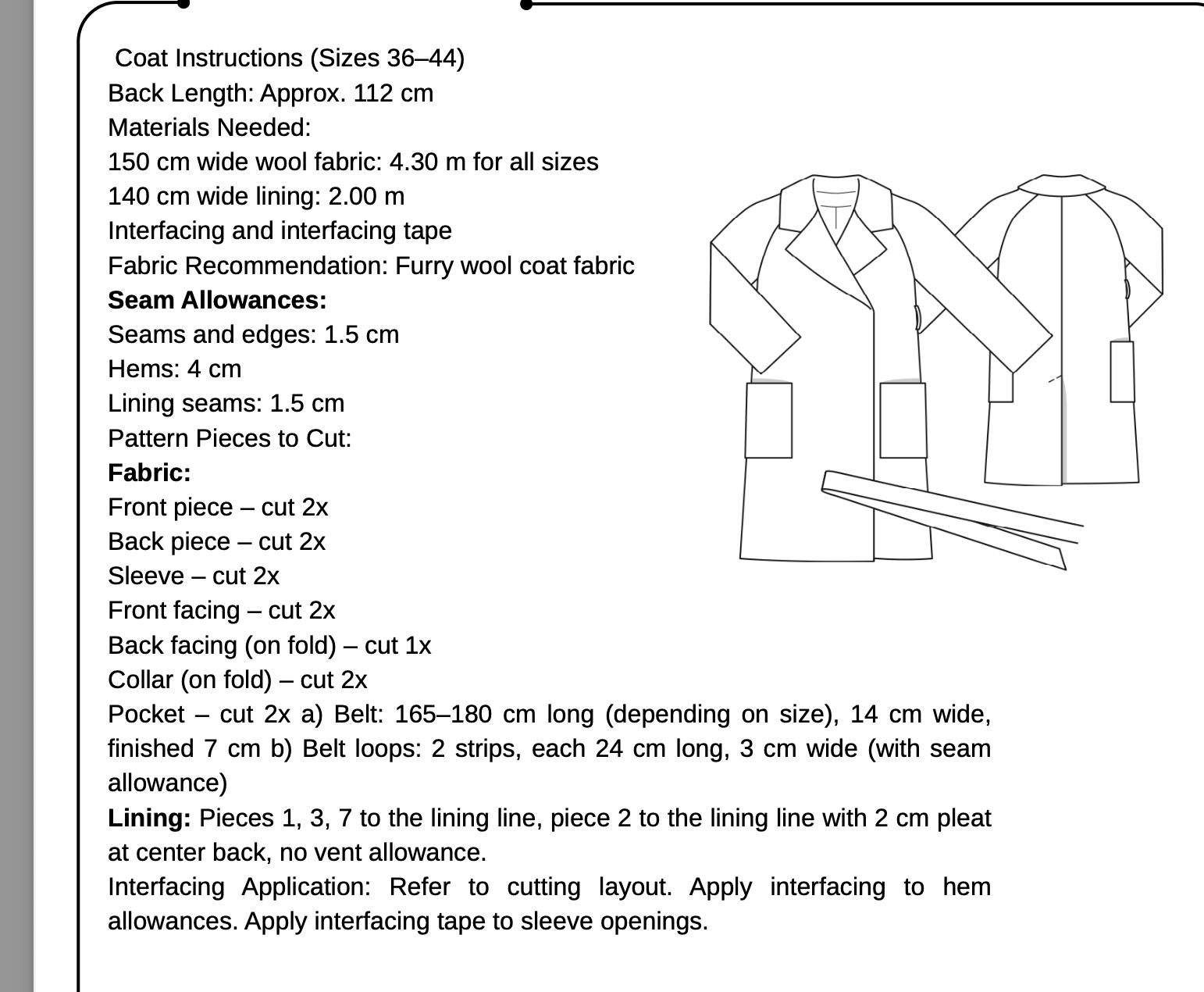 Wool Coat Sewing Pattern – Women's Long Belted Coat PDF (sizes 36–44 ...