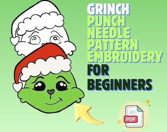 Santa & Grinch Punch Needle Pattern PDF – Christmas Mug Rug Digital Template – DIY Holiday Embroidery