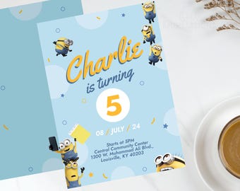 Blue Birthday Party Invitation - Character Birthday Invite - Editable Birthday Invitation - Instant Download Kids B-Day Invitation Template