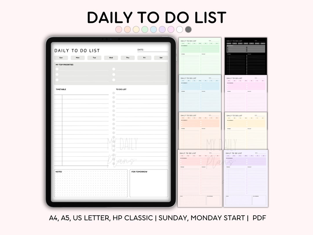 Printable to Do List Goodnotes Template, Dark Mode Daily Planner With ...