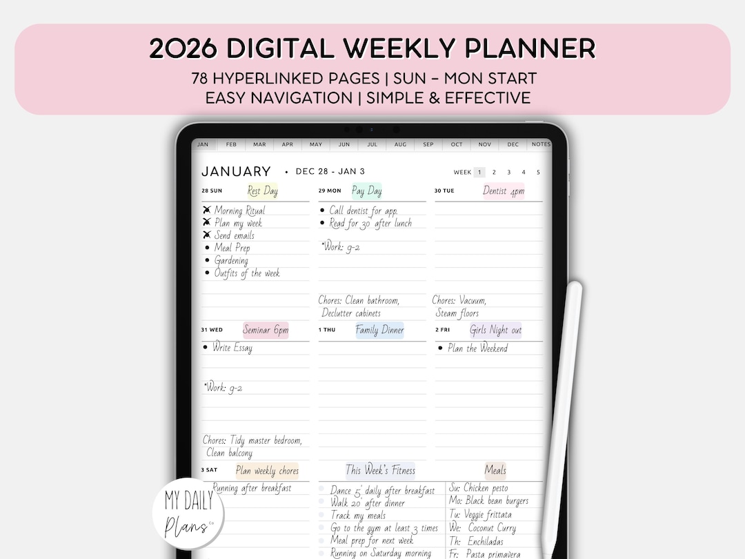 2026 Digital Weekly & Monthly Planner: Hyperlinked Journal (PDF ...